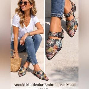 Anouki Handmade Multicolor Embroidered Mules Size 37 Leather Size 37 (6.5/7)
